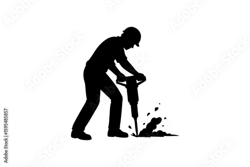Silhouette of a construction worker operating a jackhammer perfect for illustrating labor construction or industrial themes on a clean white background