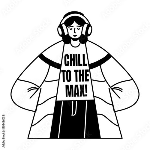 glyph style sticker of a chill girl listening music 