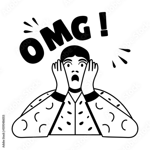 glyph sticker of a surprised character with omg expression 