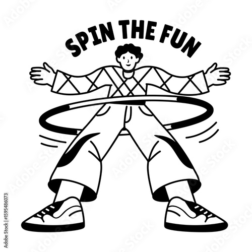 glyph sticker of a character having spin fun with hula hoop