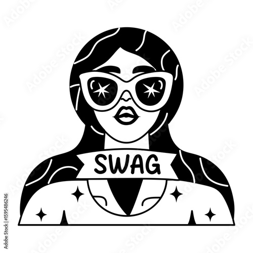 A glyph style sticker of a cool girl with swag typography 