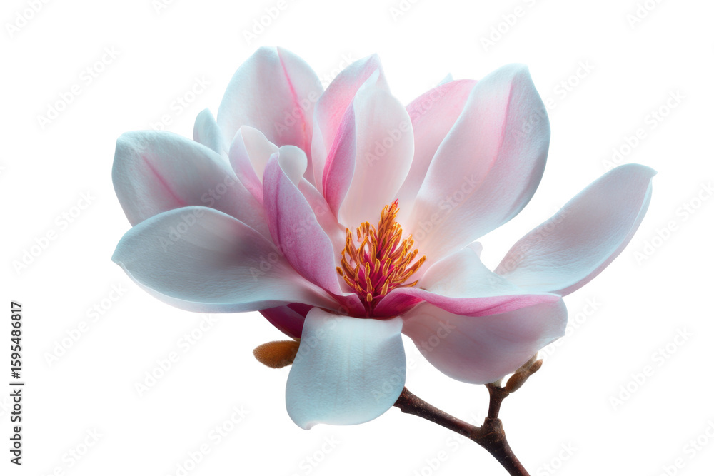 Fototapeta premium Blooming magnolia flower close-up nature photography serenity. Isolated on transparent background, png.