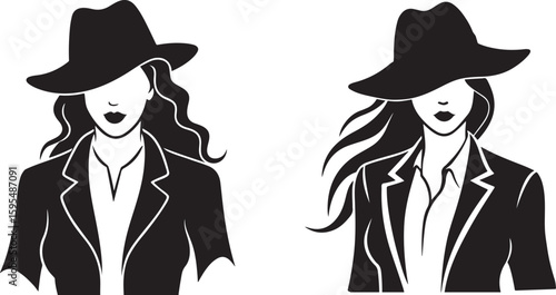Stylish woman in a black hat and jacket, elegant silhouette.
