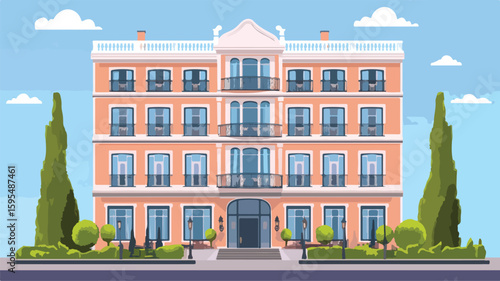 Elegant Classic Hotel Facade Building in Urban Architecture