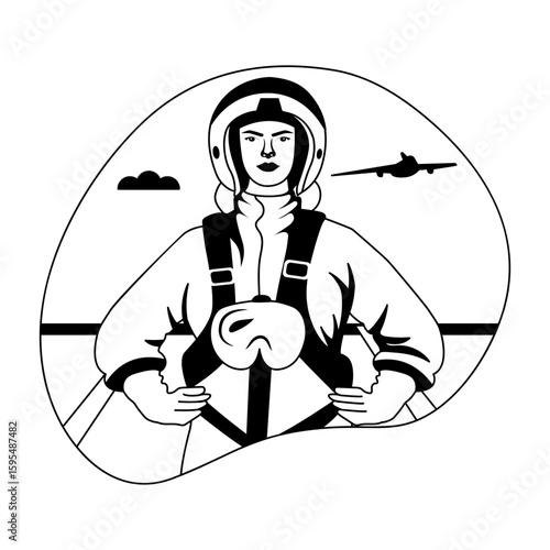 A glyph style illustration of professional female pilot 