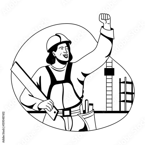 A glyph style illustration of a happy construction employee 