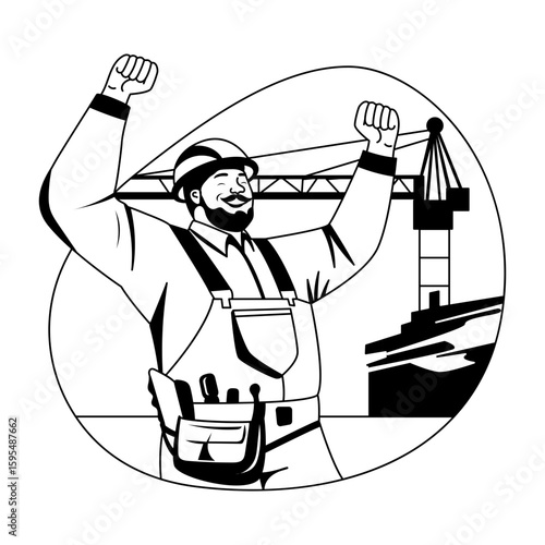 Glyph style illustration of a happy labour character 