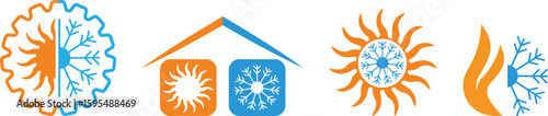 Heating and cooling company logo set vector art