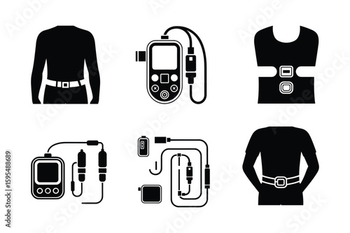 Black silhouette medical devices and torso outlines black and white technology