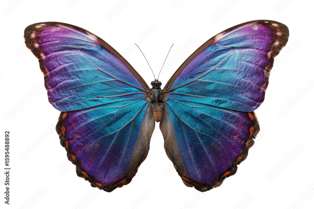 Fototapeta premium Vibrant blue butterfly display nature scene macro photography. Isolated on transparent background, png.