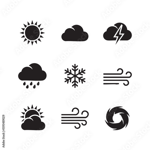 Weather icons sun cloud rain lightning snowflake wind storm vector