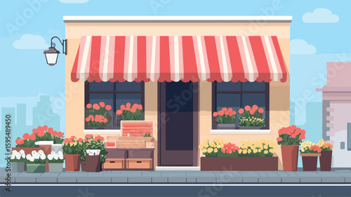 Vibrant Flower Shop Storefront at Urban Market Stall Business
