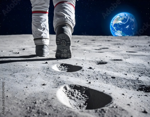 Astronaut walking on the moon with earth in view