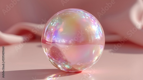 Colorful Shiny Glass Sphere on Soft Pink Surface
