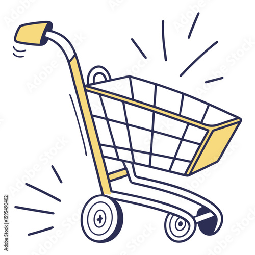 Vector illustration of a shopping cart with a dollar sign, symbolizing retail, commerce, and the purchase of goods at a market or store