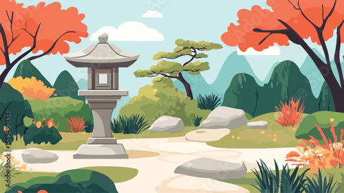 Tranquil Japanese Garden Stone Lantern Landscape for Serene Design Inspiration