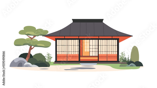 Traditional Japanese Tea House Zen Architecture with Serene Atmosphere