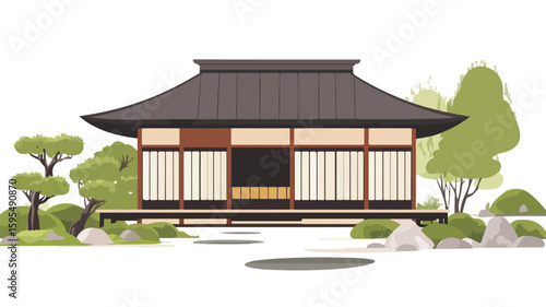 Traditional Japanese Tea House Zen Architecture with Serene Atmosphere