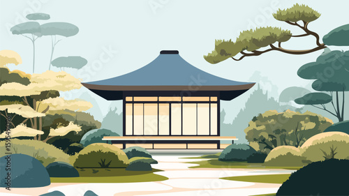 Traditional Japanese Tea House Zen Architecture with Serene Atmosphere