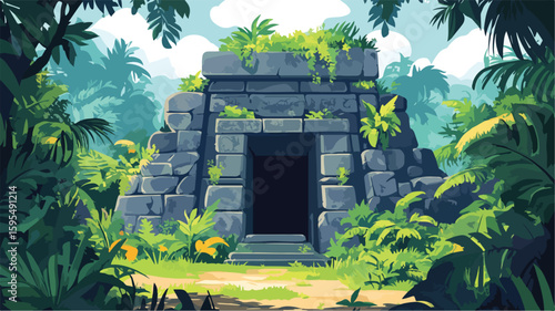 Majestic Jungle Temple Ruins with Ancient Architecture for Adventure Explorers