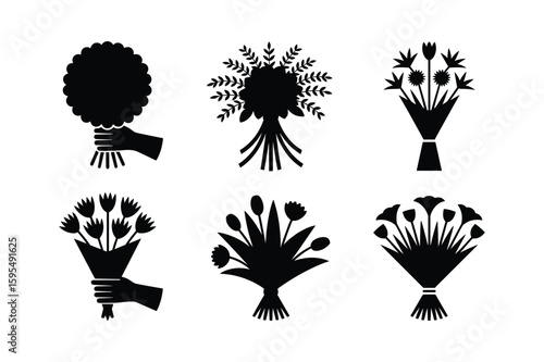 Floral arrangements held by hands and standalone bouquets flowers tulip