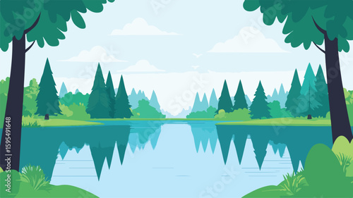 Tranquil Lake Surrounded by Serene Trees - Peaceful Waterscape View