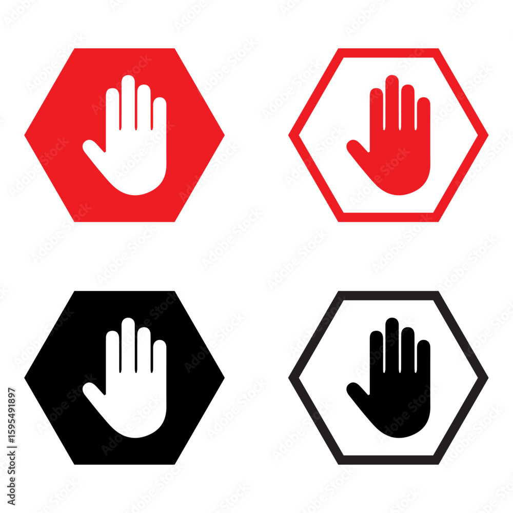 Stop sign with hand icon. Stop sign with hand solid and line icon. vector illustration. eps file. Stop sign with hand icon. Stop sign with hand solid and line icon. vector illustration. eps file.