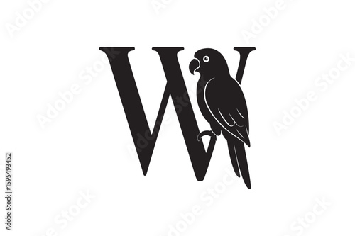 Waft Letter Parrot 2 silhouette on white background.01