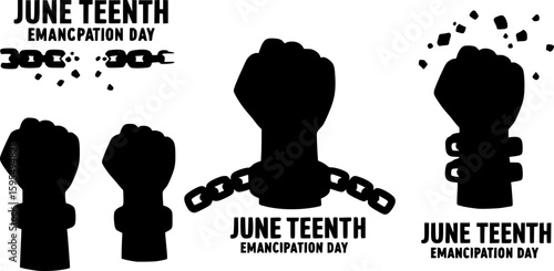 Juneteenth Emancipation Day, Fist raise up breaking chain.
