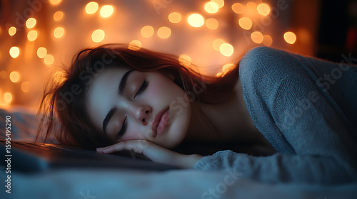 Serene Sleep Young Woman Resting in Warm, Ambient Light