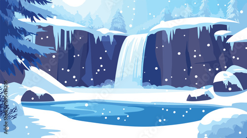 Majestic Frozen Waterfall in Winter Ice Scenery