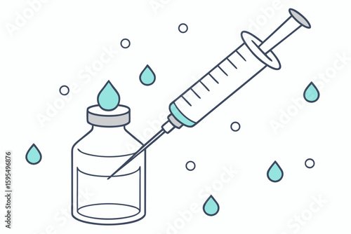 A syringe injects NAD serum into a vial during anti-aging therapy, highlighting modern wellness trends, modern flat illustration style