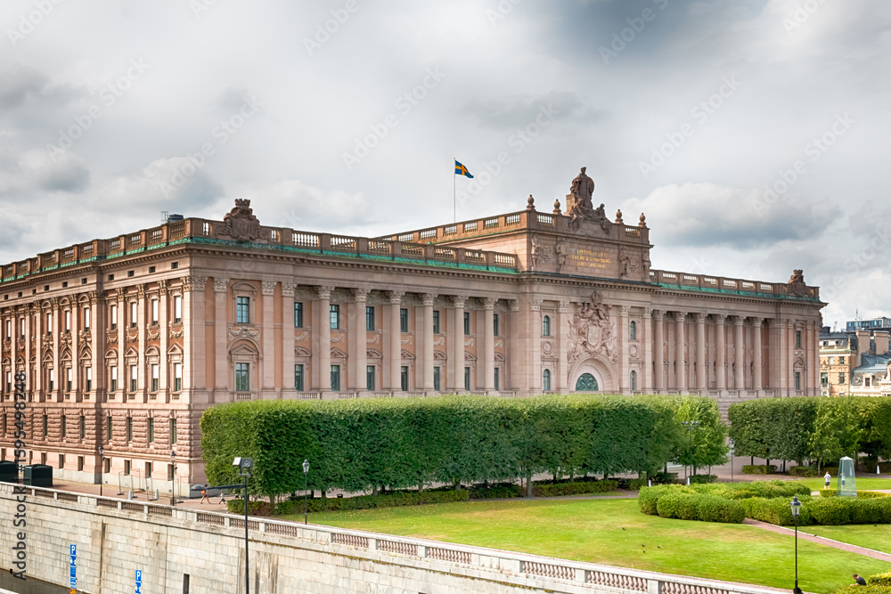 Obraz premium The Parliament House, the seat of parliament of Sweden, in Stockholm. HDR.