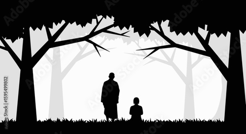 A silent moment shared beneath the trees, a timeless connection observed