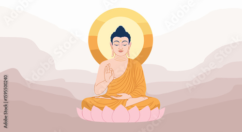 Serene Buddha meditating peacefully atop a lotus flower in a tranquil setting