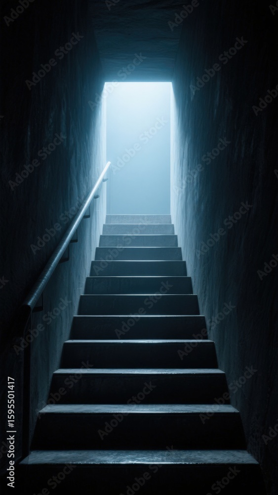Fototapeta premium A dimly lit staircase leading to a bright exit.