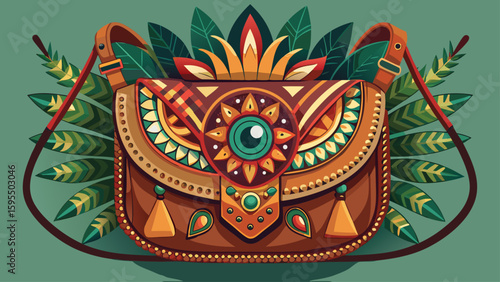 Leather crossbody bag with intricate ethnic design, Bali, accessories