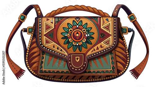 Leather crossbody bag with intricate ethnic design, Bali, accessories