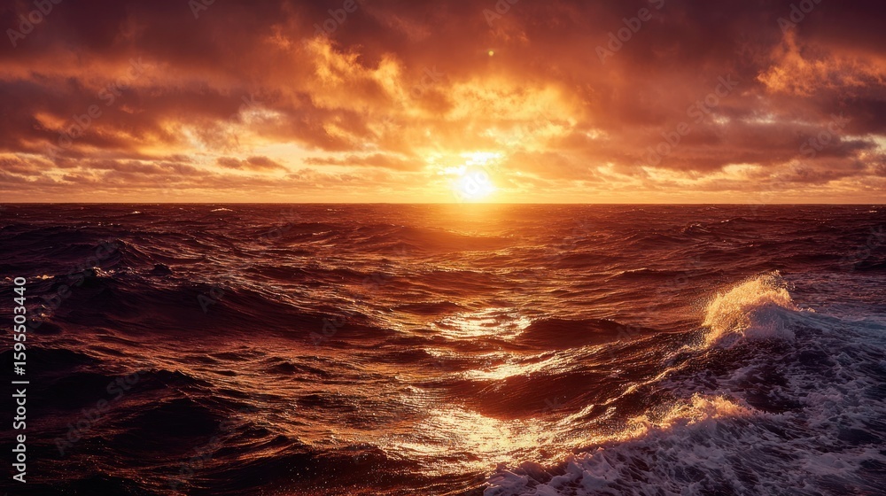 Obraz premium Dramatic sunset over a stormy sea
