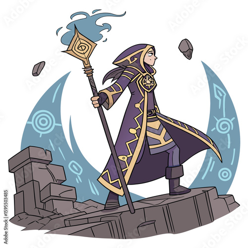 Epic Fantasy Female Mage Character Design for Gaming High Resolution Vector Illustration