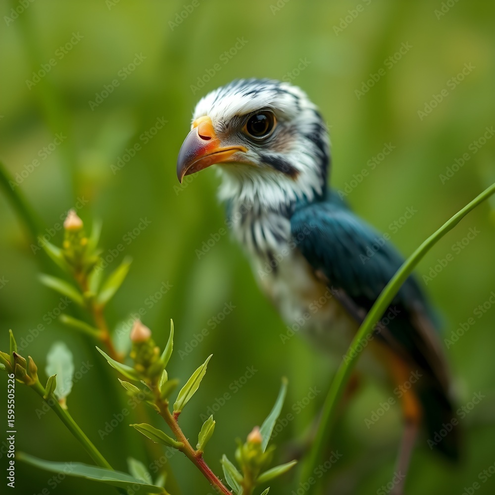 Fototapeta premium Contains a close-up of a bird with a striking appearance.