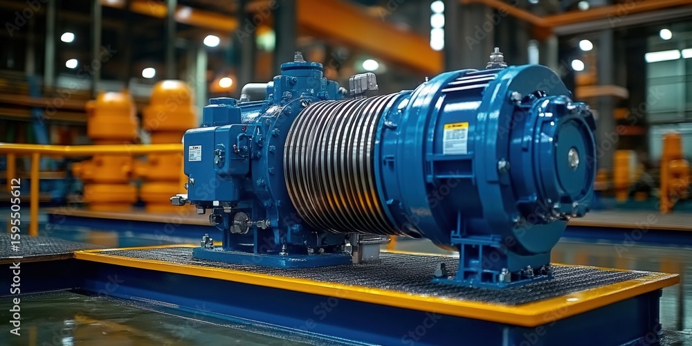 Fototapeta premium A close-up of a blue industrial machine within a factory setting, showcasing its intricate details.