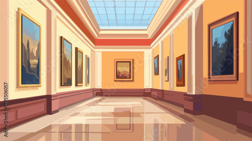 Elegant Art Gallery Museum Hall with Paintings on Display