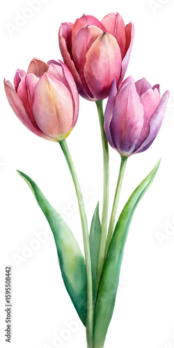 Wallpaper Mural Watercolor Tulip Bouquet Illustration with Pink and Purple Flowers on Transparent Background Torontodigital.ca