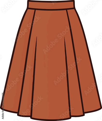 Flat vector A-line skirt with high waist and subtle pleats, isolated on white