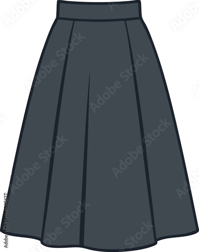 Flat vector A-line skirt with high waist and subtle pleats, isolated on white