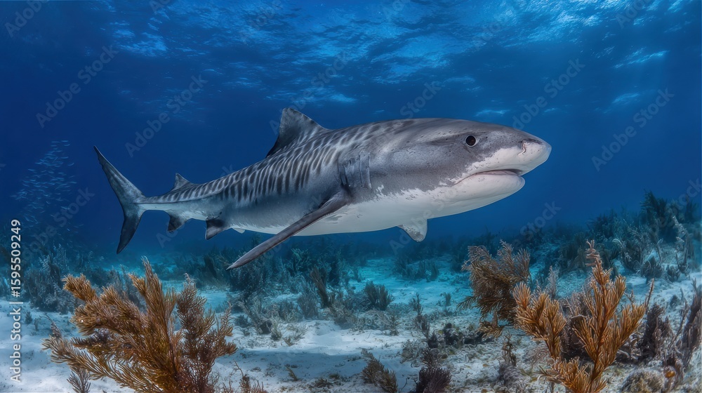 Fototapeta premium Tiger shark in coral reef