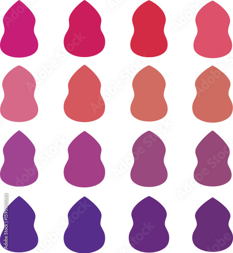 Vector makeup sponge silhouette set: various purple beauty blender shapes and an applicator. Ideal for cosmetic, beauty, and makeup industry designs, isolated on white background.