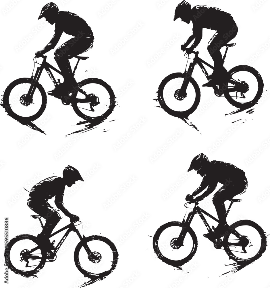 Fototapeta premium set of vector silhouettes of cyclist