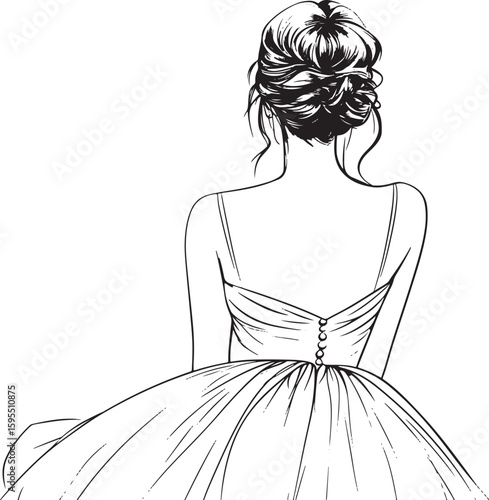 sketch drawing of bride in wedding dress